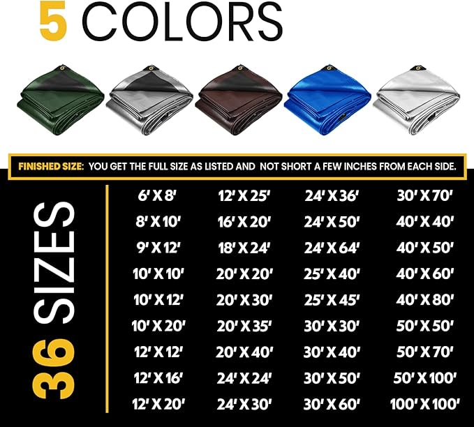 PROTARP Extra Heavy Duty 16 Mil Tarp Cover, Waterproof, UV Resistant, Rip and Tear Proof, Poly Tarpaulin with Reinforced Edges for Roof, Camping, Patio, Pool, Boat. (White 50′ X 100′)
