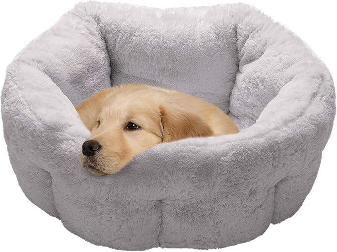 Furhaven 23" Round Self-Warming Pet Bed for Indoor Cats & Medium/Small Dogs, 100% Washable, For Pets Up to 45 lbs - Hi Lo Plush Luxe Faux Fur Cuddler - Gray, Medium