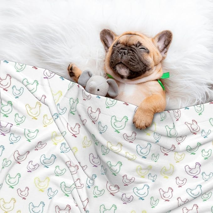 Dog and Cat Blanket in One, Hens Chicken Rainbow, Double Sided Plush Throw with Raised Dot Pattern on One Side and Flat Velvet on Other for Variety