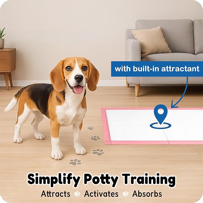 MoMoCo Pink Puppy Pads 23" x 23", 6-Layer Super Absorbent Dog Pee Pads, Leak-Proof Training Pads for Hardwood Floors & Apartments, Flash-Dry Disposable Potty Pads for Puppies & Senior Dogs, 100 Count