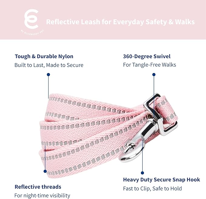 Blueberry Pet Essentials Reflective Dog Collar & Leash Set, Adjustable for Small Dogs | Safe Walking Gear for Pet Parents, Puppy Training & Daily Use SmallDogs, Baby Pink