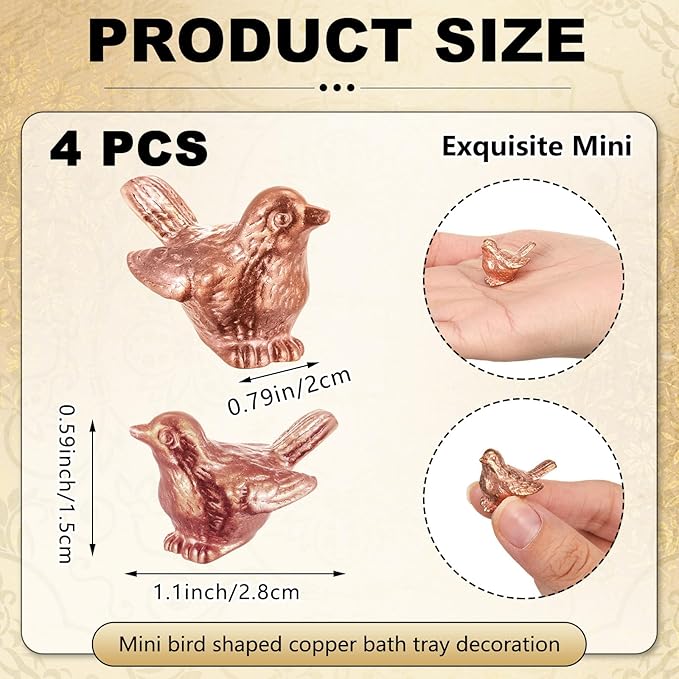 Moxweyeni 4 Pcs Mini Bird Shape Copper Bath Disk Ornaments Copper Bird Bath Purification Disks Birdbath Cleaner Single 0.6 oz Weight Universal Fit for Outdoor Birdbaths, Bowl