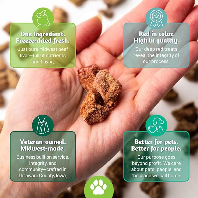100% USA Freeze Dried Beef Liver Treats for Dogs and Cats – 100% Natural - Single Ingredient – High Protein Snack – All Breeds – Made in USA – 4oz Bag (Regular size pieces for dogs over 15 lbs)