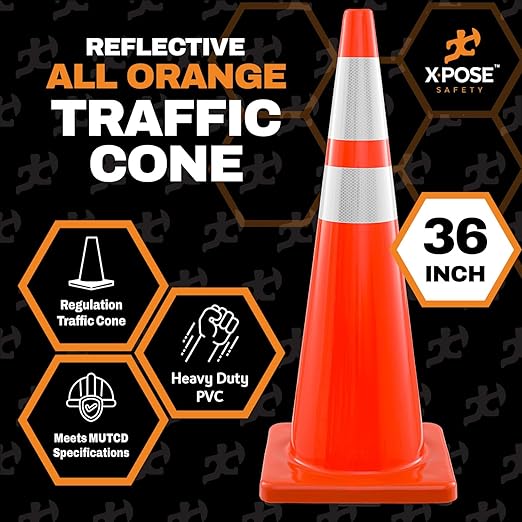 Xpose Safety 36 Inch Orange Traffic Cones Heavy Duty 12lb with 6" & 4" Collars - Bulk Full Pallet 243 Pack - Multipurpose PVC Plastic Safety Cone for Parking, Caution & Construction - MUTCD Compliant