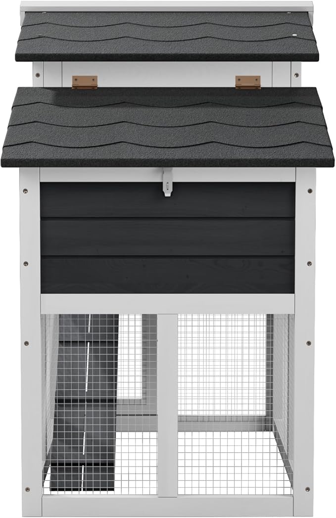 Chicken Coop, Chicken Run, Duck Coop Outdoor Chicken Coop for 2-4 Chickens Wooden Hen House Poultry Pet Hutch Run Cage (White)