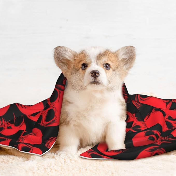 Reversible Plush Dot Pet Blanket for Dogs and Cats, Red Blood Vintage Skull, Ultra Soft Two Sided Design with Warm Fuzzy Side and Smooth Side for Comfort