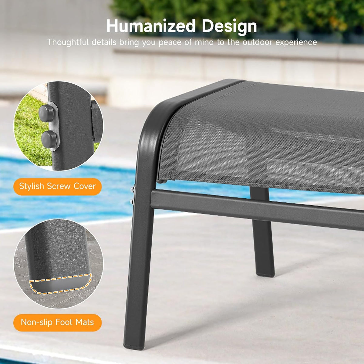 ONBRILL Outdoor Ottoman Set of 2, Oversized Outdoor Foot Rest, Grey