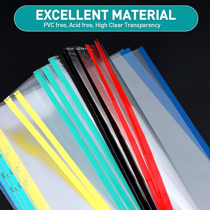 Sheet Protectors, PANDRI 400 Pack Color Heavy Duty Plastic Page Protectors Sheet Reinforced 11-Hole Fit for 3 Ring Binder Fits Standard 8.5 x 11 Paper, 9.25 x 11.25 Top Loaded, Excluding Acid