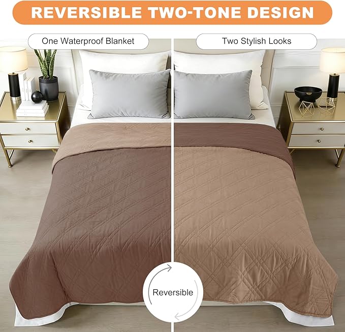 100% Waterproof Dog Couch Protector, Triple-Layer Waterproof Dog Bed Cover Pet Blanket Reversible 2-Tone Sofa Shield, Non-Slip Furniture Guard for Pets(30×71 Inch, Brown+Taupe)