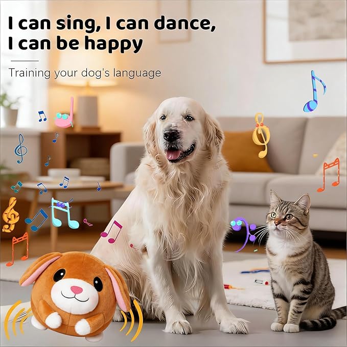 Interactive Dog Toys,Active Moving Pet Plush Toy with Recording and Music Modes, Jumping Squeaky Song shaking Interactive Dog Ball, Rechargeable Dog Toys to Keep Them Busy,Animal Plush Pet Toy (Dog)