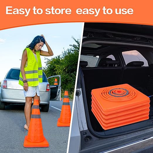 [20 Pack]18 Inch Collapsible Traffic Safety Cones - Parking Cones with Reflective Collars, Orange Safety Cones for Parking lot, Driveway, Driving Training etc