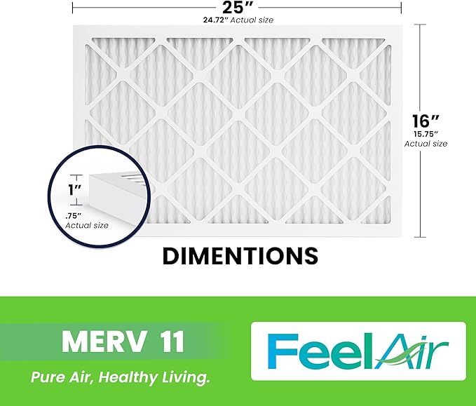 16x25x1 Air Filter – 6 Pack, MERV 11 Pleated HVAC & Furnace Filter,