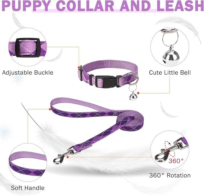 SCENEREAL Small Dog Harness and Leash Collar Set, Step in No Pull Soft Mesh Dog Harnesses for Small Medium Sized Dogs Puppy and Cats Outdoor Walking, No Chock Reflective Vest Harness, Purple Plaid S