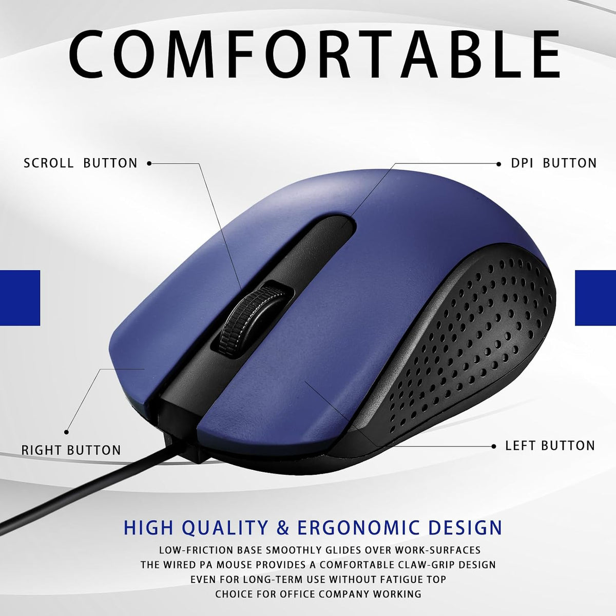Bonuci 30 Pack Computer USB Wired Mouse Bulk 3 Button 800/1200 DPI Blue