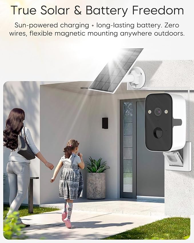 VSTARCAM 2K Solar Security Camera Wireless Outdoor, Free Cloud & SD Storage, No-Drill Magnetic Mount, 5G/2.4G Dual-Band WiFi 6, Motion Alerts, 6-Month Battery, Color Night Vision, IP66, 2-Way Talk
