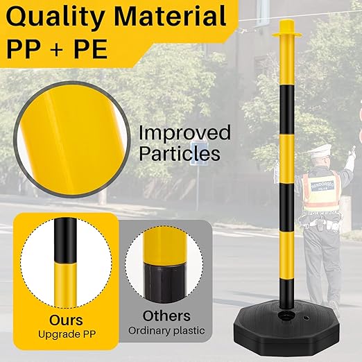 Konohan 4 Sets 34 Inch Parking Cone Delineators Post Traffic Cone Plastic Stanchion Set Stands Parking Barrier with Base 6.6 ft Chain S Hooks Reflective Collar (Yellow,Black)