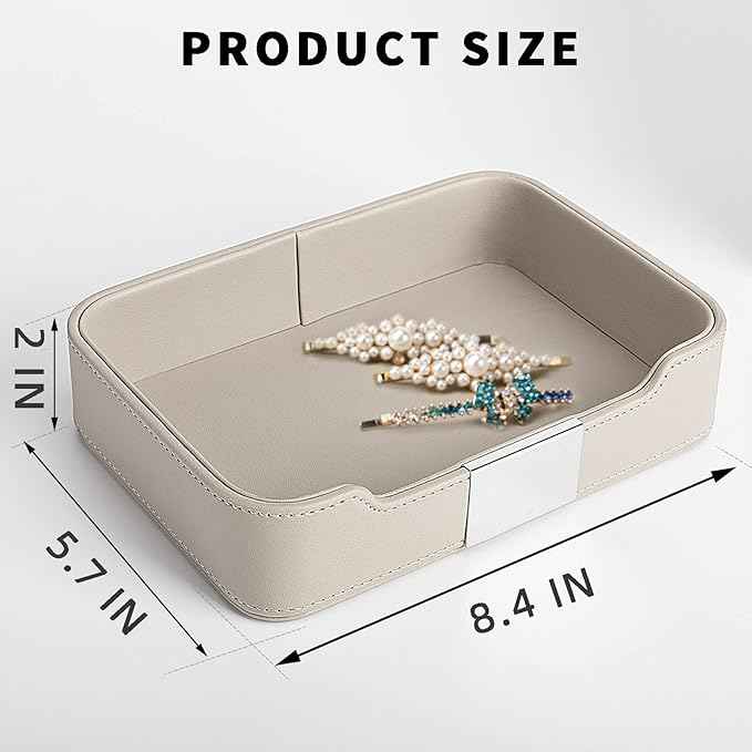 SANZIE Luxury Leather Tray Desktop Storage Catchall Organizer Decorative Tray
