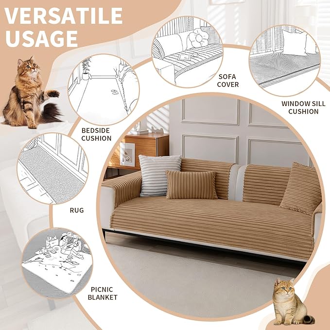 Waterproof Pet Couch Cover for Dogs, Sofa Covers Washable & Non-Slip, Soft Dog Bed Blanket Protector for Sectional, Loveseat, Home & Patio Furniture (Khaki, 35"x95" 1 Pack)