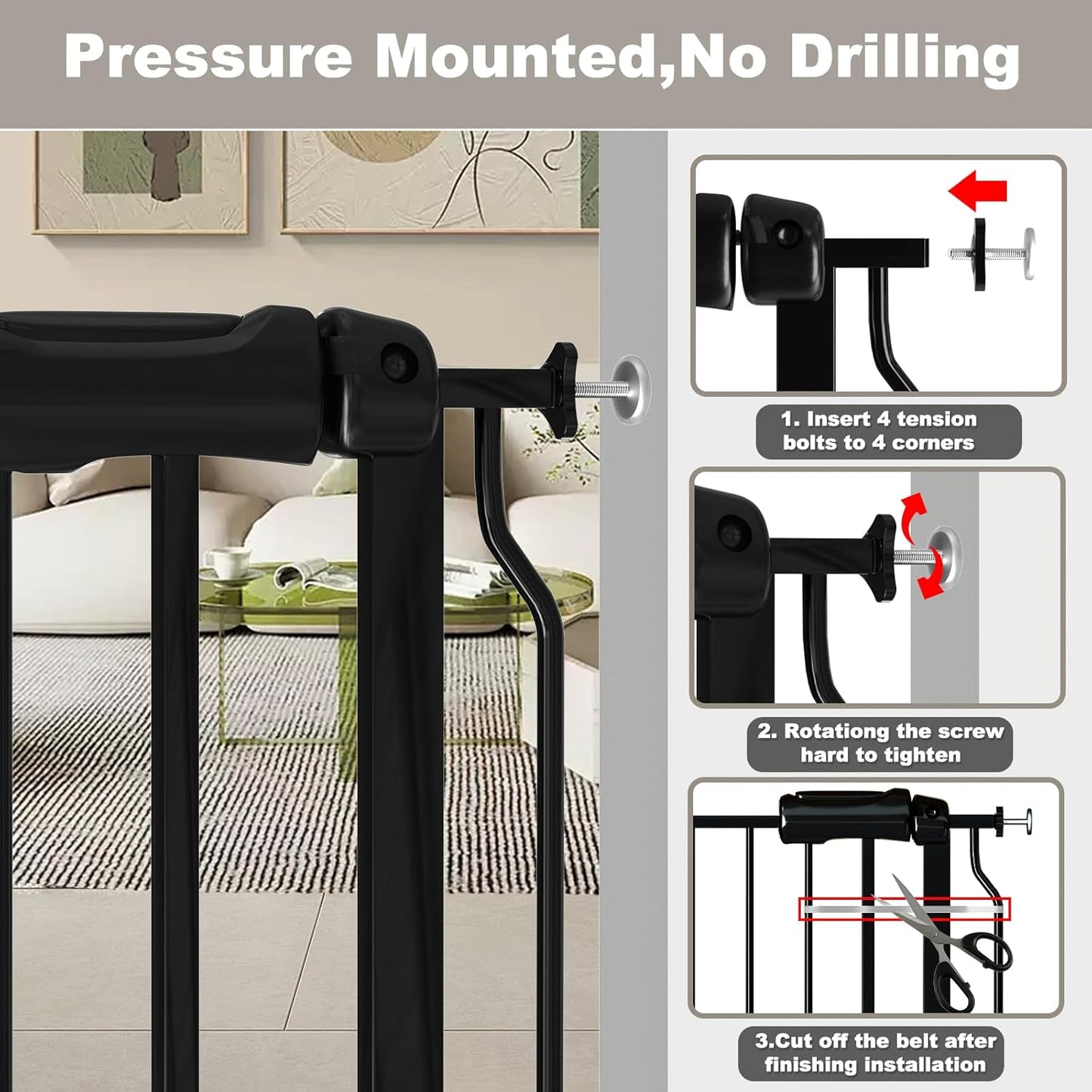 Fairy Baby Extra Wide Baby Gate 76.3-81.1 Inch Wide, Walk Through Pressure Mounted No Drill, Long and Large Tension Gate for Pet and Kids