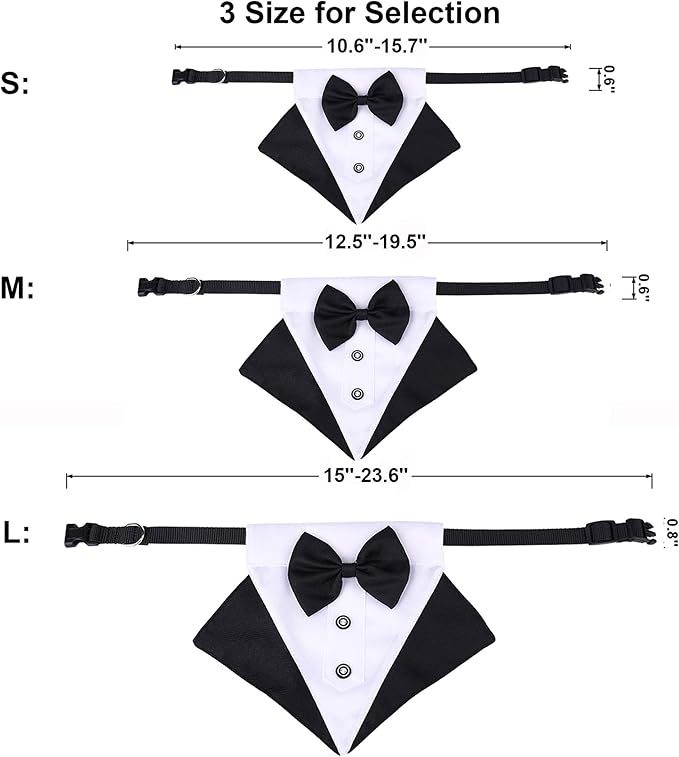ADOGGYGO Formal Dog Tuxedo Wedding Puppt Bandana Collar with Bow Tie, Adjustable Pet Bowtie Collar Bandana for Small Dogs (Small)
