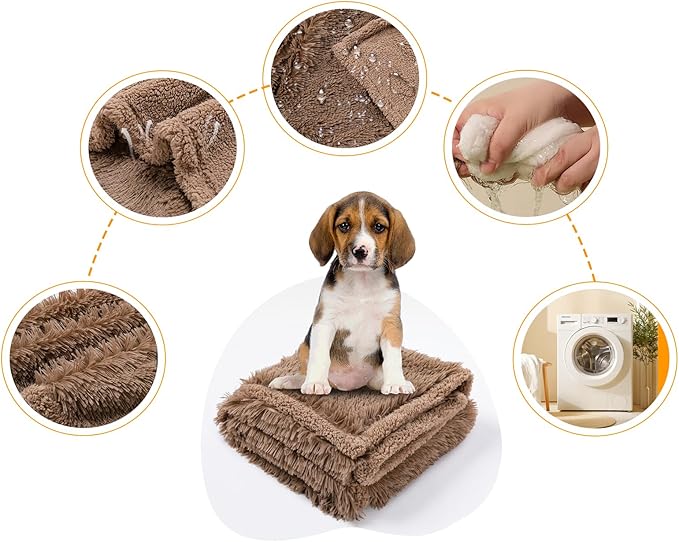 Brown Dog Blanket Waterproof Calming Pet Blankets Fluffy Long Faux Fur Pets Couch Throw Blankets for Cat Love Bed Cover Washable(Brown,M-57x40in)