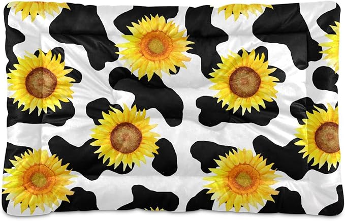 Milk Cow Print Sunflower Pet Bed Cute Dog Bed Mat Absorbing Non Slip Pad Pet Sleeping Mat for Small, Medium, and Large Dogs Puppy Cat 24 in x 18 in