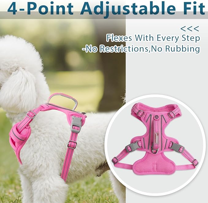 BARKBAY Dog Harness No Pull with ID Tag Pocket - Heavy Duty, Reflective, Easy Control for Large Dogs(Pink,XS)