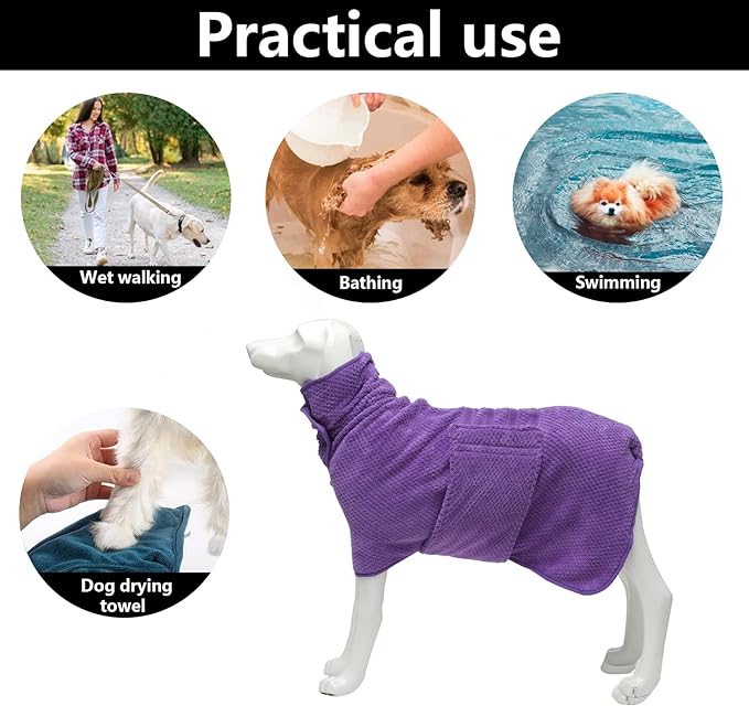 Geyecete Pineapple Grid Fast Drying Super Absorbent Dog Cat Bath Robe Towel - Purple-Large