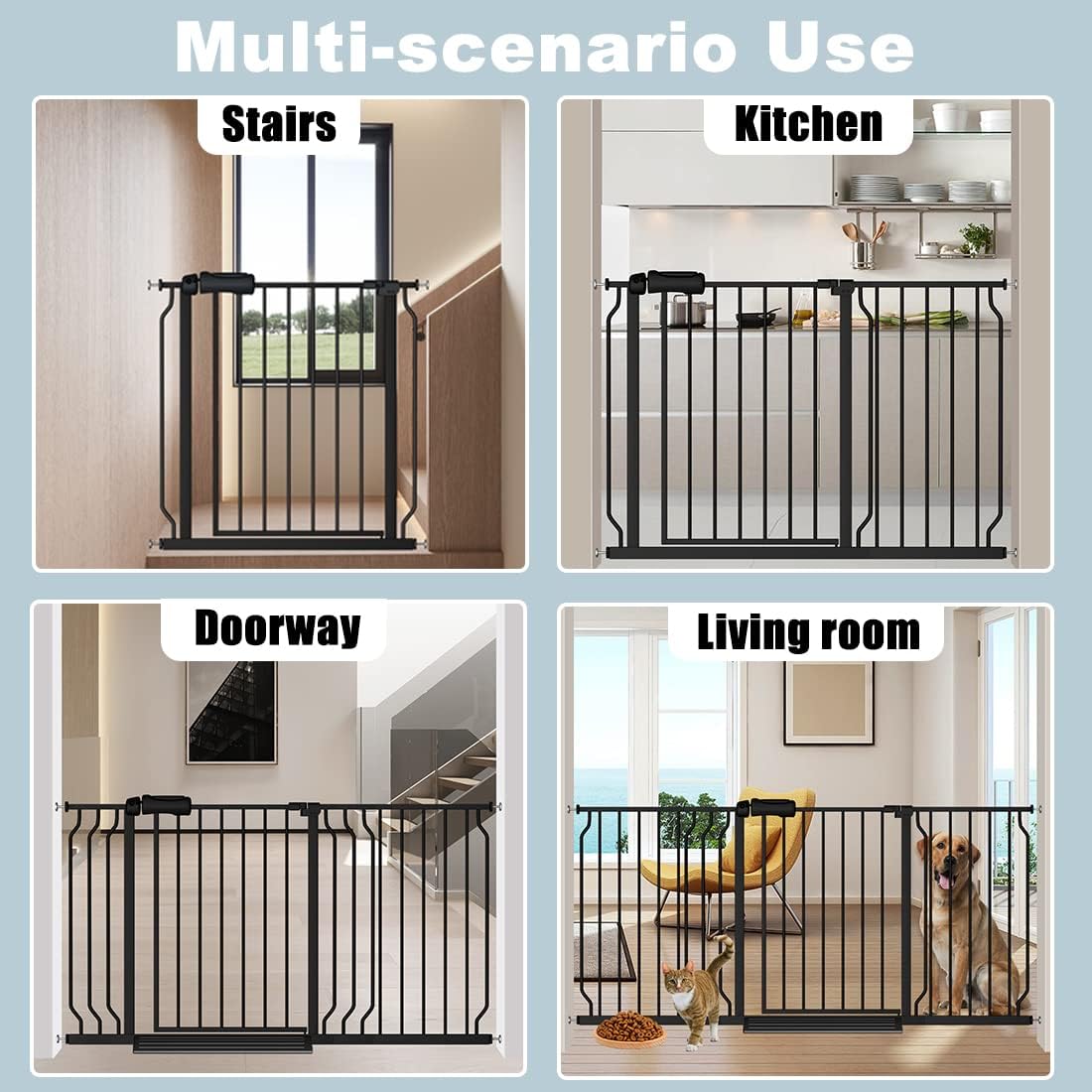 Extra Wide Baby Gate With 14.17in Extensions - Walk Through Pressure Mount Auto Close Child Safety Gate (Black, Extension-14.17"/36cm)
