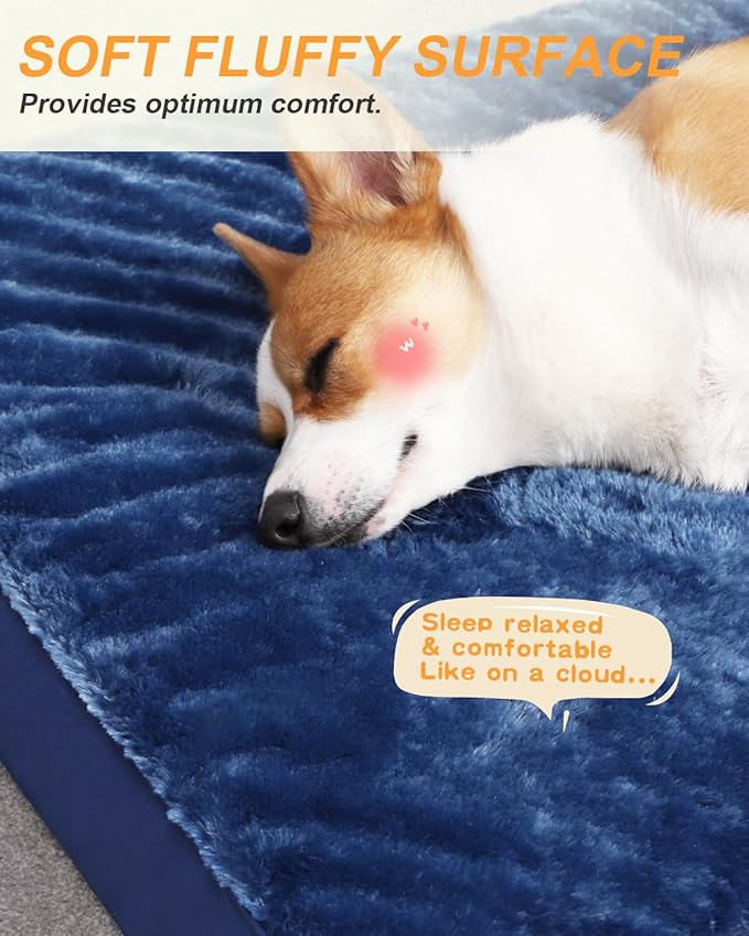 KSIIA Orthopedic Dog Crate Bed Waterproof Dog beds for Small Dogs Deluxe Plush Washable Pet Mat with Egg Crate Foam & Removable Cover, 23 x 17 Inch, Blue