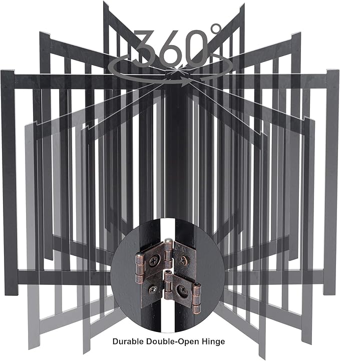 LZRS 2-Panel Wooden Free Standing Foldable Dog Gate Indoor – Solid Hardwood 24" High, Step-Over Safety Pet Gate for Doorways, Stairs & Small Spaces - Indoor Use, Black