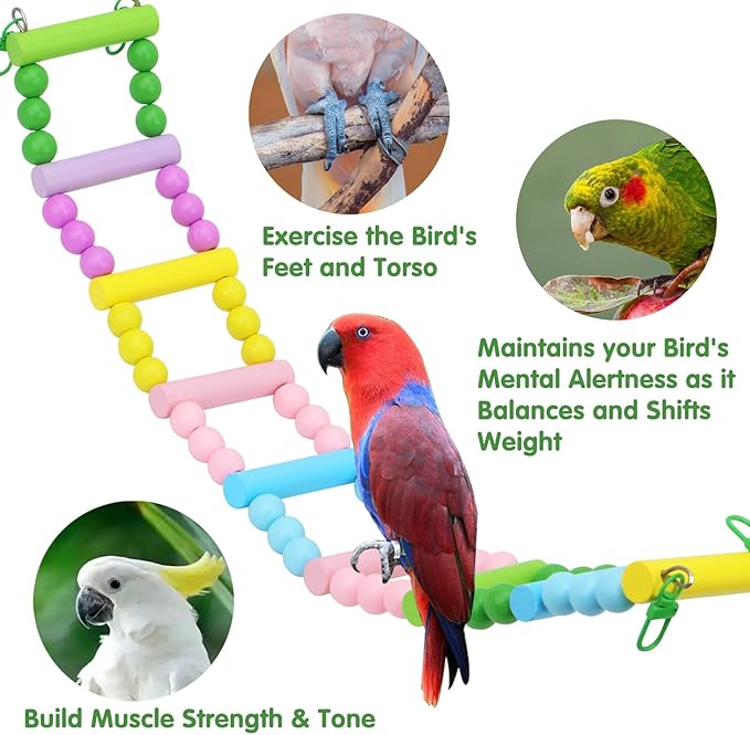 4 Pcs Parakeet Toys,Colorful Bird cage Accessories,Bird Swing,Chewing Wooden Perch, Bird Toy for Parakeets,Cockatiel