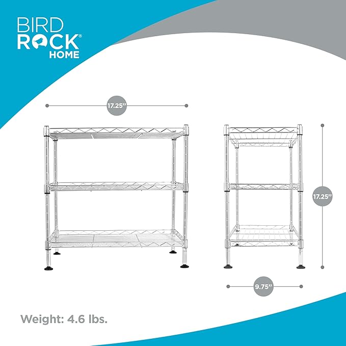 Internet's Best 3-Tier Compact Wire Utility Shelving Unit - Adjustable Storage Rack for Kitchen, Bathroom, Pantry, Laundry, Cabinets - Durable Chrome Steel - Shelving for Under Sink Organization