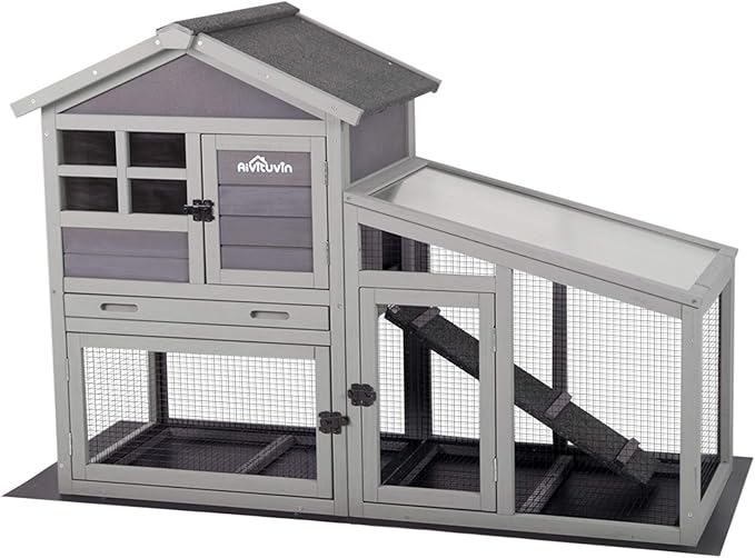 Aivituvin Rabbit Hutch Outdoor Chickecn Coop Indoor Bunny Cage with Pull Out Tray,Upgrade Version,Removable Bottom Wire Mesh 53.4" L x 23.6" W x 38.1" H