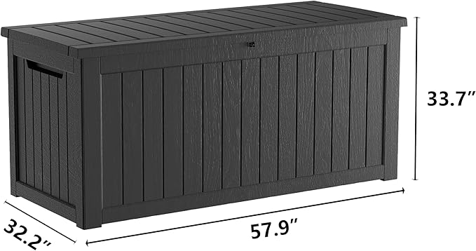 Heavy-Duty 270 Gallon Waterproof Deck Storage Box, Outdoor Storage for Garden & Patio, Lockable Resin Storage Chest for Pool Accessories, UV-Resistant, Onyx Black
