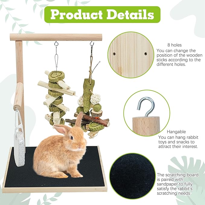 kathson Rabbit Toys for Bunnies Boredom, Rabbit Chew Toys for Teeth Grinding Wooden Bunny Scratching Board Small Animals Play Toy for Chinchilla Guinea Pigs Hamsters Other Rodent Pets