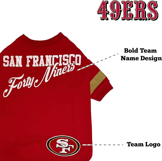 NFL San Francisco 49ers Dog & Cat T-Shirt, Medium. Football PET TEE for NFL Team Fans. New & Updated Fashionable Stripe Design, Durable & Cute Sports Outfit