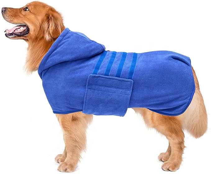 Geyecete Dog Drying Coats with Hood - Absorbent Robe Dry Fast Dog Towel - Microfibre Fast Drying Super Absorbent - Blue - S