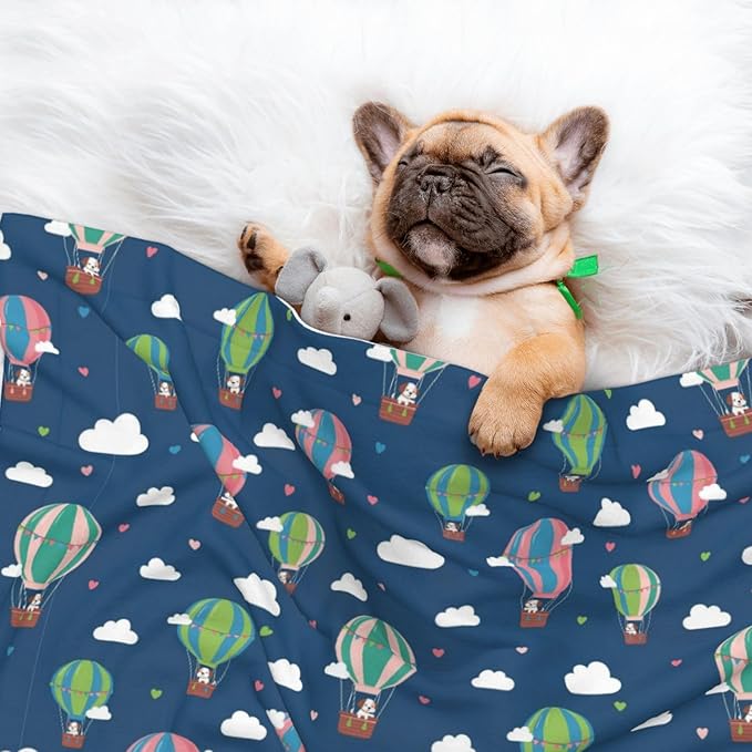 Dog and Cat Blanket in One, Dachshund Hot Air Balloon Dogs, Double Sided Plush Throw with Raised Dot Pattern on One Side and Flat Velvet on Other for Variety