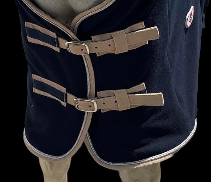 Majestic Ally Anti Pill Fleece Horse Blanket/Sheet with Silver Braided Rope (Navy, 70)