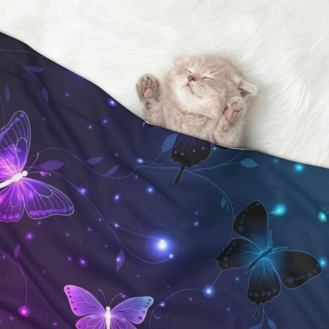 Reversible Dog Blanket for Beds Couches, Background with Night Butterflies, Double Sided Cat Blanket with Textured Dot Feel and Smooth Feel for Seasonal Comfort All Year
