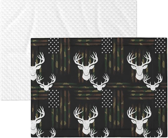 Double Sided Plush Pet Blanket with Cozy Dot Texture and Smooth Reverse, Deer Camo Camouflage American Flag Hunting Black, Reversible Throw for Dogs Cats on Couches Beds Crates