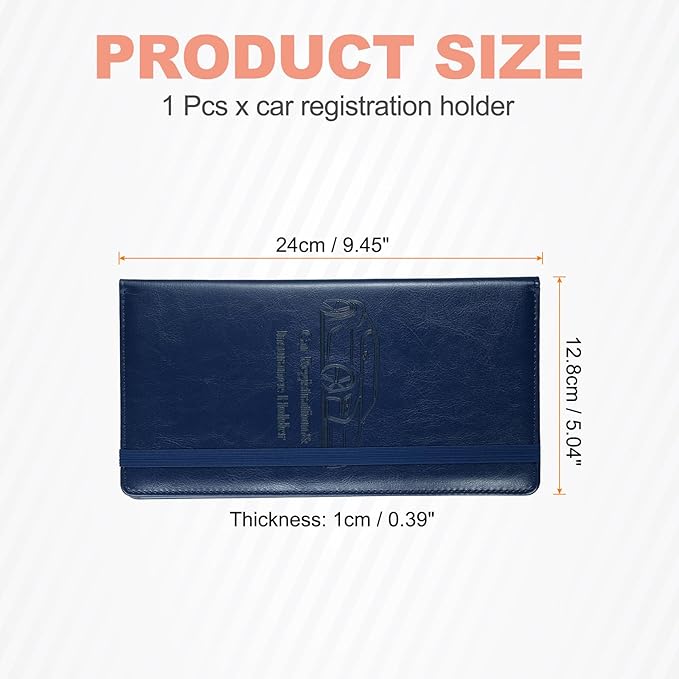 HARFINGTON Car Registration and Insurance Holder 9.45" x 5.04" PU Leather Vehicle Glove Box Organizer Storage Accessories Men Women Car ID Holder for License ID Card Bank Card, Blue