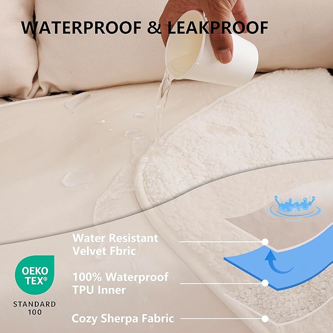 Waterproof Dog Blanket for Large Dog, Leak Proof Pet Sherpa Couch Throw Blankets for Cat, Reversible Sofa Bed Protector Machine Washable-40 x50,Beige