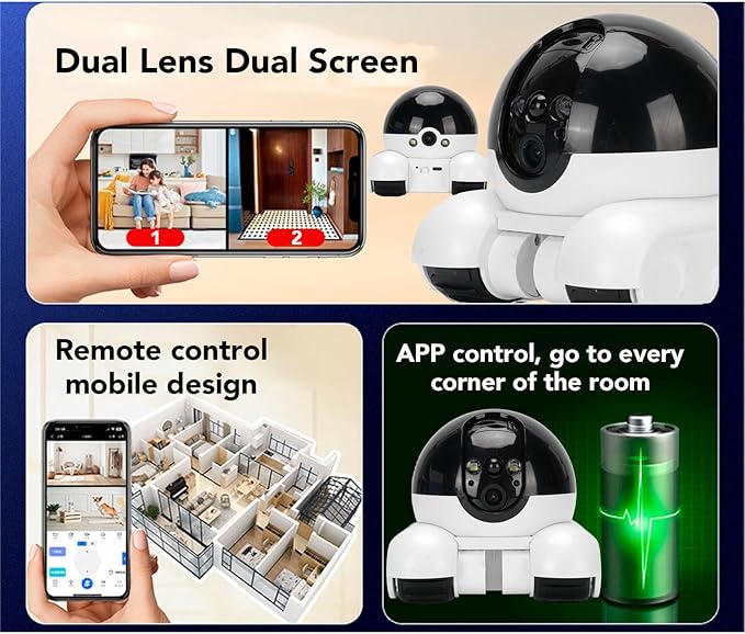 Zunate 4G Movable Pet Camera with Dual Lens, 1080P Indoor Home Security Cam, 2 Way Audio, 5200mAh Rechargeable Battery, Remote APP Control for Dogs Cats Monitoring (128G 200W)
