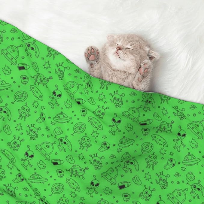 Two Sided Pet Cuddler Blanket for Anxiety Calming, Funny Aliens Dinosaurs Sasquatch, Reversible Plush Design with Bubble Dot Pattern Provides Familiar Surface Anywhere