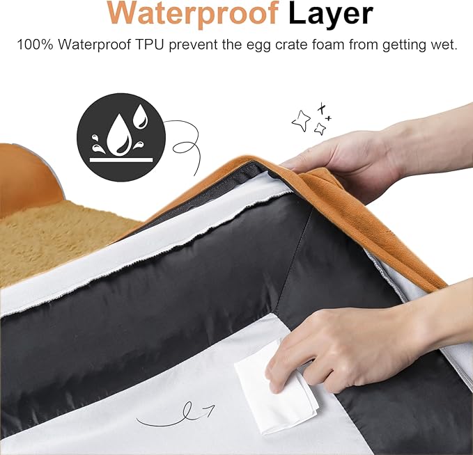 Large Dog Bed Orthopedic Washable: Beds Bolster XL Bed Big XLarge Dogs Egg Crate Foam Couch Sofa Waterproof with Removable Cover - Orange