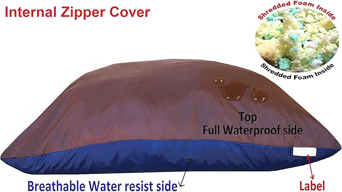 Dogbed4less Shredded Memory Foam Pillow Dog Bed with Waterproof Liner and Machine Washable Cover (Brown Denim, Medium 36"X29")