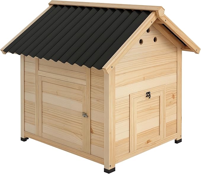 PawHut Duck Coop, Wooden Chicken Coop, Duck House with Openable Roof, Double Doors, Removable Base for 1-3 Ducks, Chickens, 31" L, Natural Wood