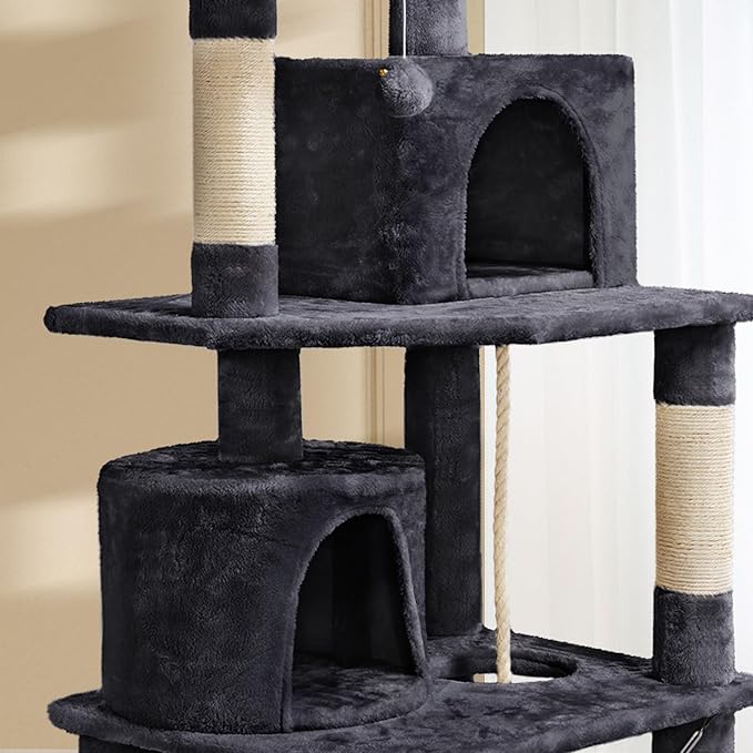 Topeakmart 62.2 inches Cat Tree, Cat Tower w/Double Condos, Scratching Posts & Hammock, Cat Activity Tree Kitten Play House, Black